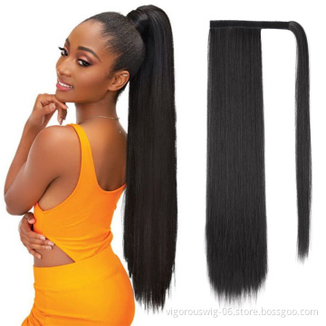 Vigorous Long Corn Wave Ponytail Hair Extensions Heat Resistant Curly Wavy Synthetic Wrap Around Ponytail Black Women Hairpiece